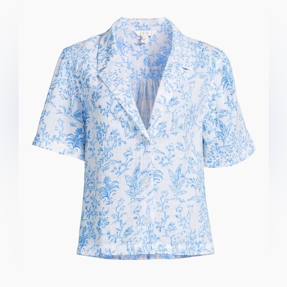 Lilly Pulitzer Montee Cotton Cover-Up Shirt in Resort White Tall Tales XL Blue